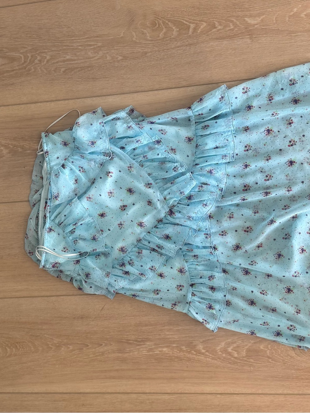 Urban Outfitters Light Blue Floral Ruffle Midi Skirt